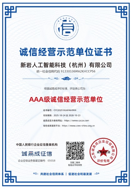 诚信经营示范单位证书